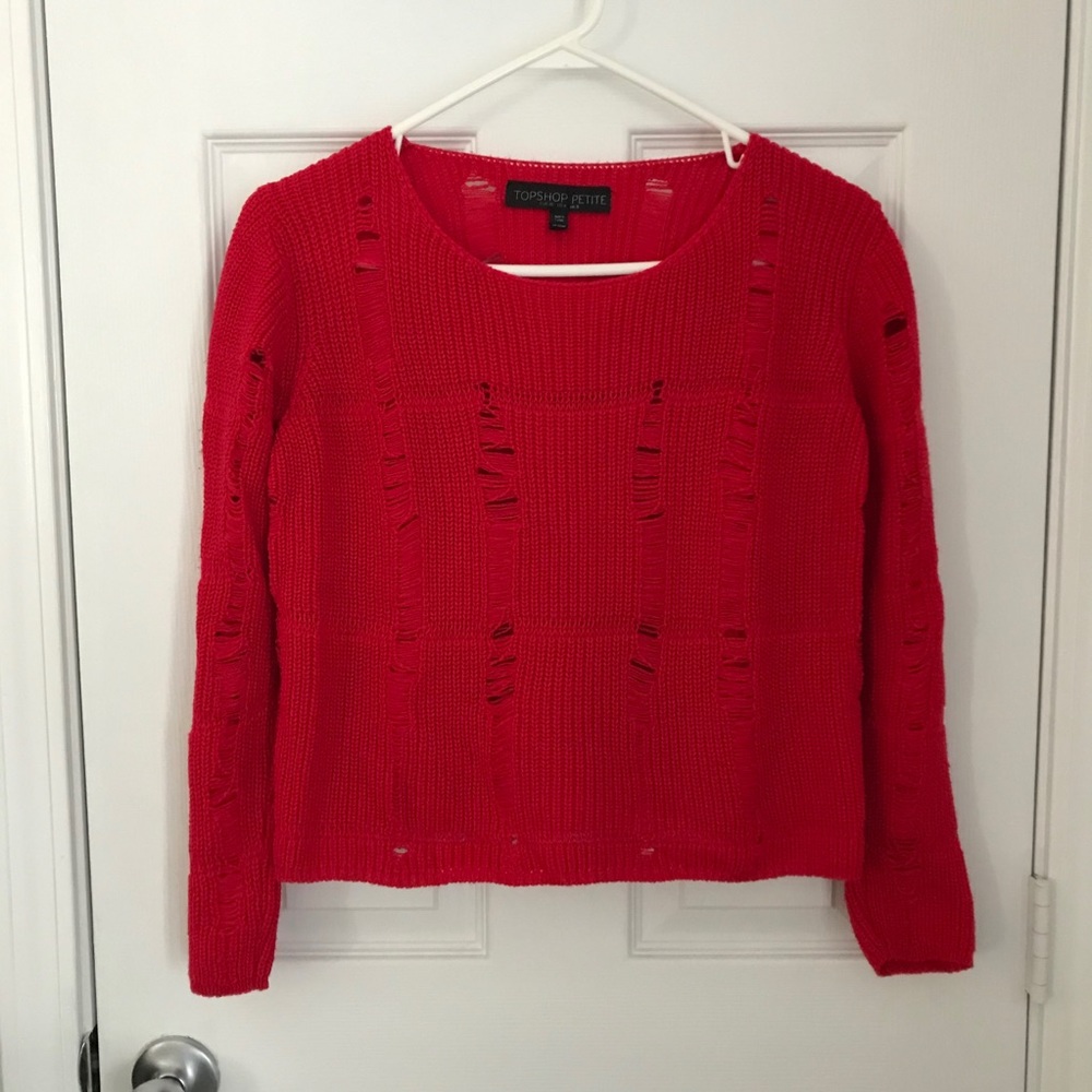 Topshop Red Ladder Stitch Cropped Jumper Sweater